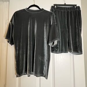 2 piece charcoal grey velour athleisure set